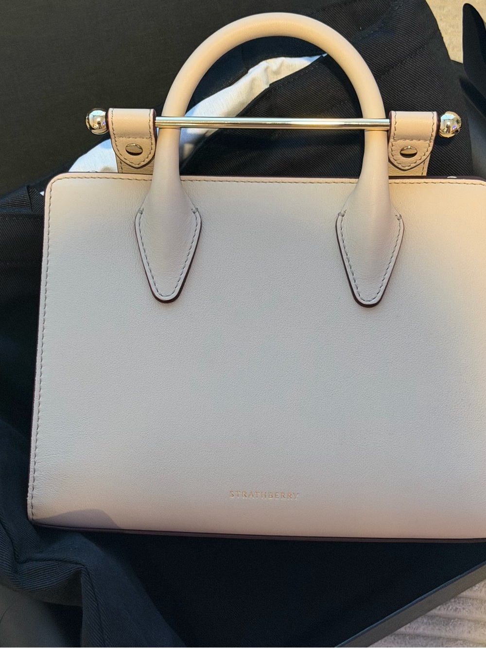 Strathberry Oat Mini Tote with Gold Bar Detail (new in a box with a dust bag) - Picture 3 of 14